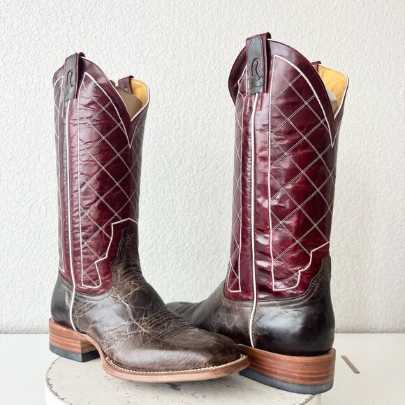 Rod Patrick Mens Cowboy Boots 8.5EE Brown Mocha Bison Leather Square Toe Western - Picture 1 of 12